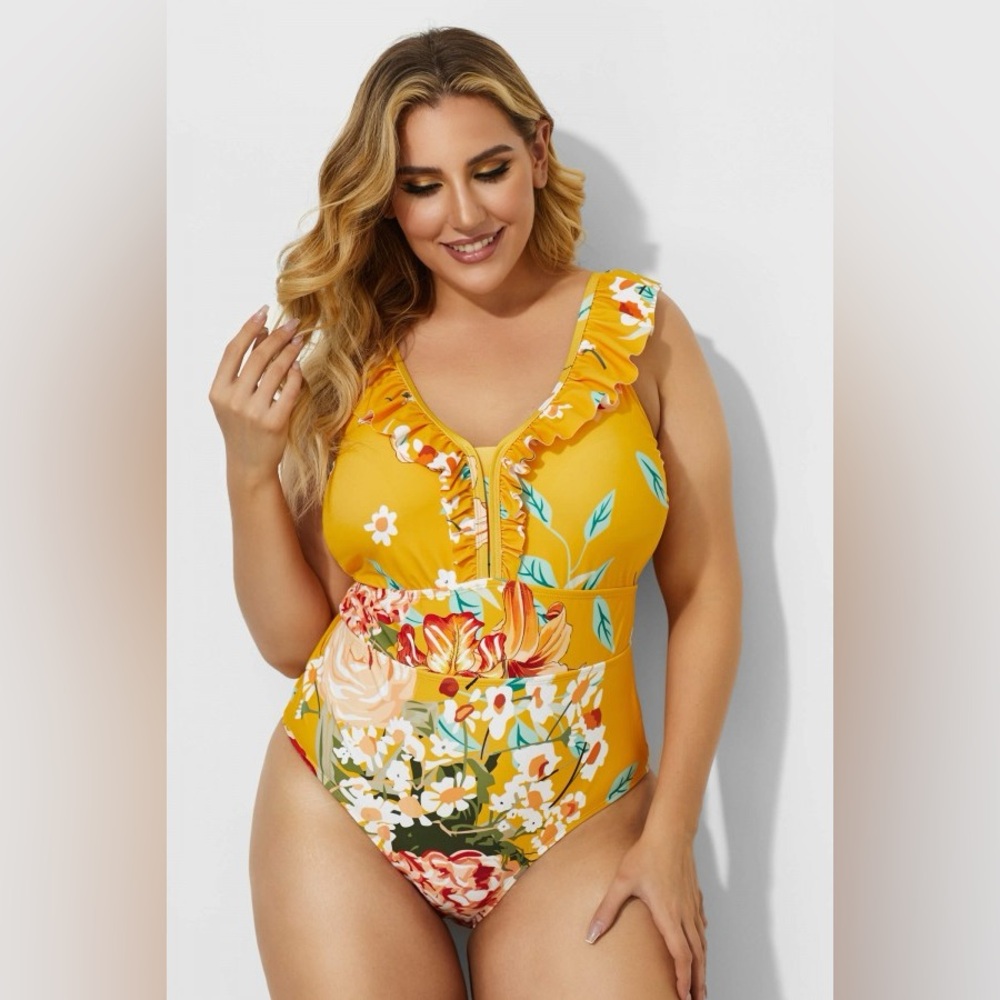 New Meet Curve Women’s 3XL One Piece Swimsuit - Floral - Pretty